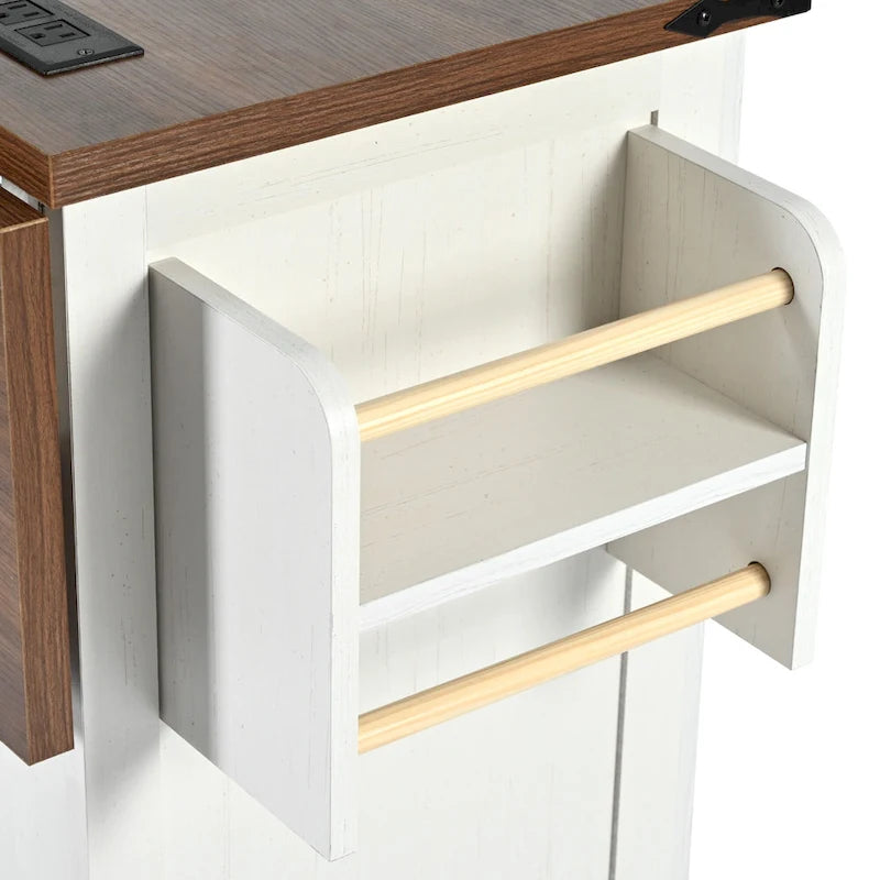 Farmhouse Rolling Kitchen Island with Drop Leaf and Power Outlets