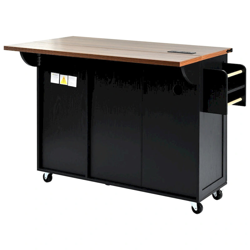 Farmhouse Rolling Kitchen Island with Drop Leaf and Power Outlets